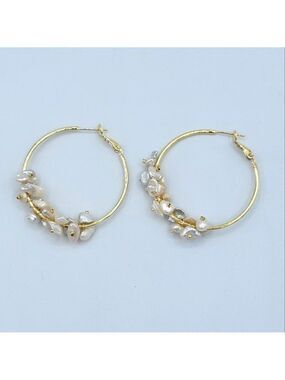 Freshwater Pearl Hoop Earrings Goldtone NEW #2086